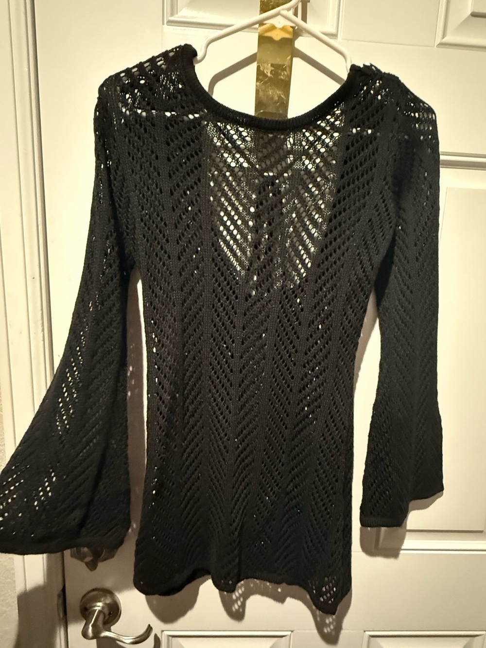 Black Open-Knit Long Sleeve Women’s Dress Sz S beach cover dress top super cute